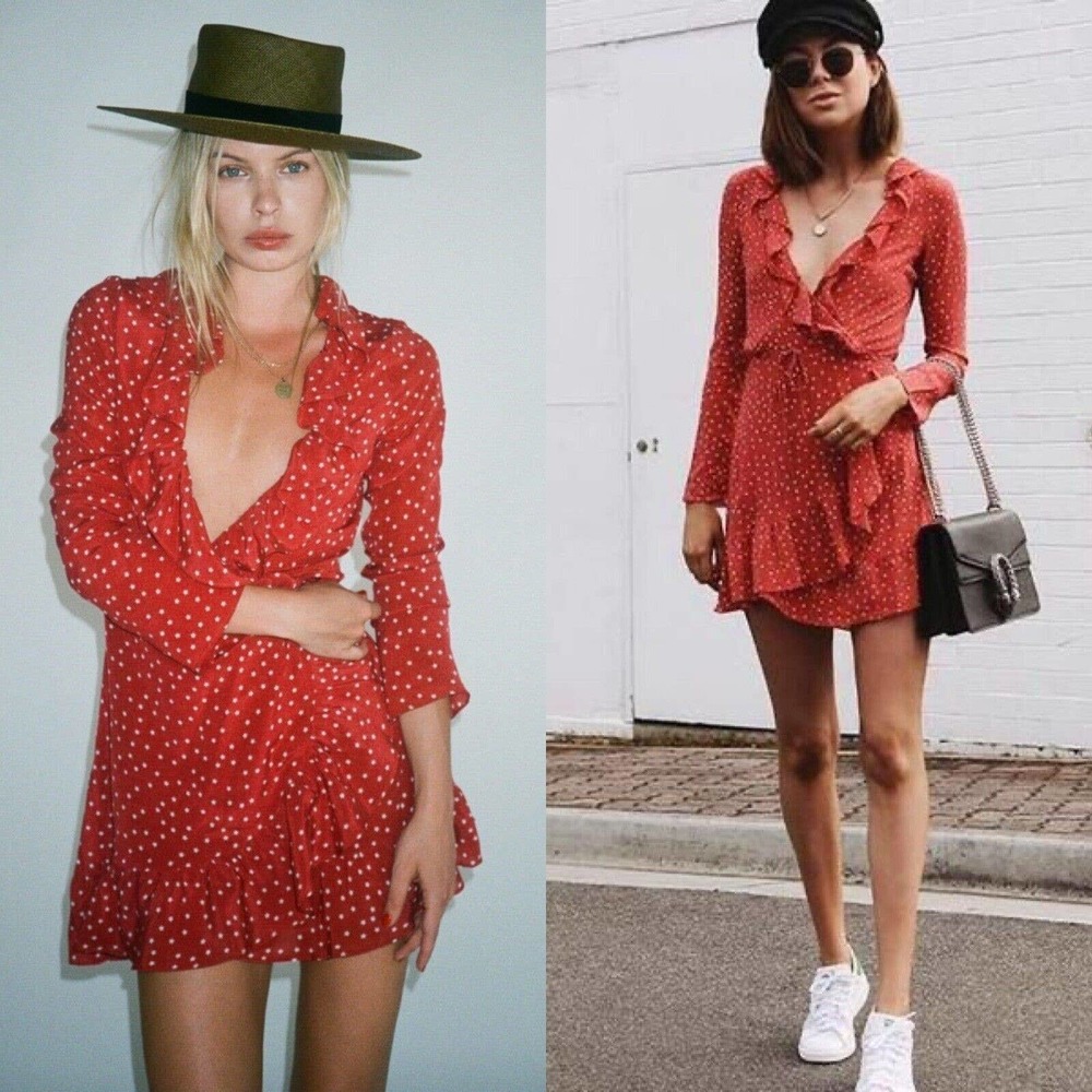 Realisation Alexandra Mini Wrap Dress in Red Star Print